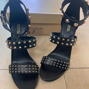 NIB Michael Kors Black and Gold Studded Amal Sandals